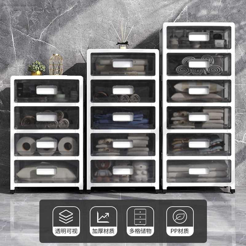 Simple Style Drawer Storage Cabinet Transparent Household Storage Cabinet Multi-Layer Organizing Cabinet Living Room Shoe Cabinet Bedroom Bedside Table