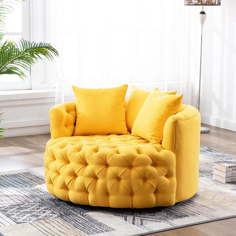 American Light Luxury Pull Buckle Single-Seat Sofa Chair Linen Flannel Small Apartment Rotatable round Lazy Sofa Living Room