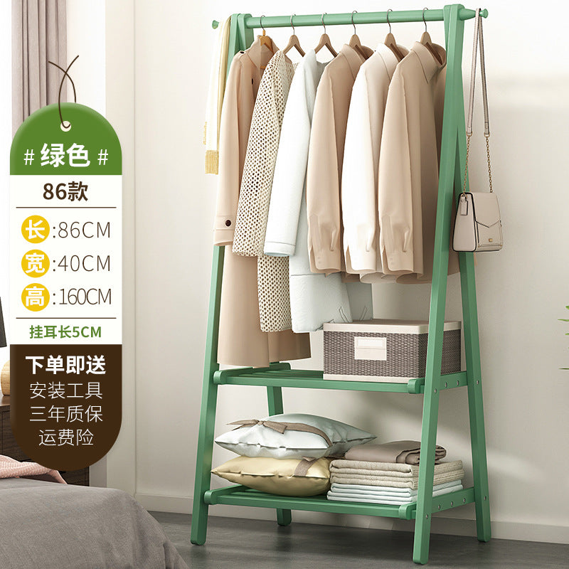 Household Bedroom Folding Coat Rack Floor Thickened Solid Wood Hanger Balcony Clothes Rack Clothes Hat Rack