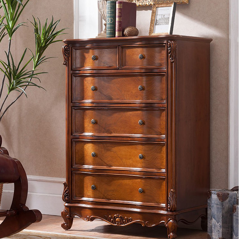 American-Style Chest of Drawers Solid Wood Bedroom European-Style Five-Bucket Cabinet Locker Large Capacity Chest of Six Drawers Living Room Storage Drawer