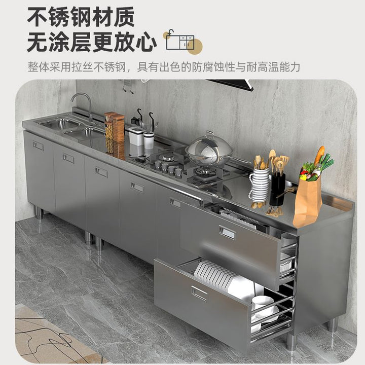 Authentic304Stainless Steel Cabinet Extra Thick Kitchen Cabinet Stainless Steel Workbench with Drawer Household Storage Cupboard