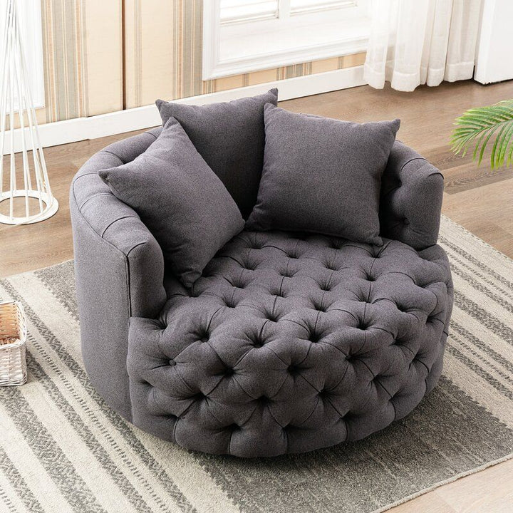 American Light Luxury Pull Buckle Single-Seat Sofa Chair Linen Flannel Small Apartment Rotatable round Lazy Sofa Living Room