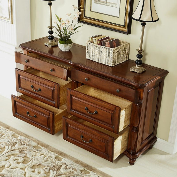 American-Style Chest of Drawers Solid Wood Bedroom European-Style Five-Bucket Cabinet Locker Large Capacity Chest of Six Drawers Living Room Storage Drawer