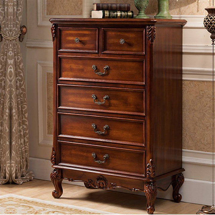 American-Style Chest of Drawers Solid Wood Bedroom European-Style Five-Bucket Cabinet Locker Large Capacity Chest of Six Drawers Living Room Storage Drawer