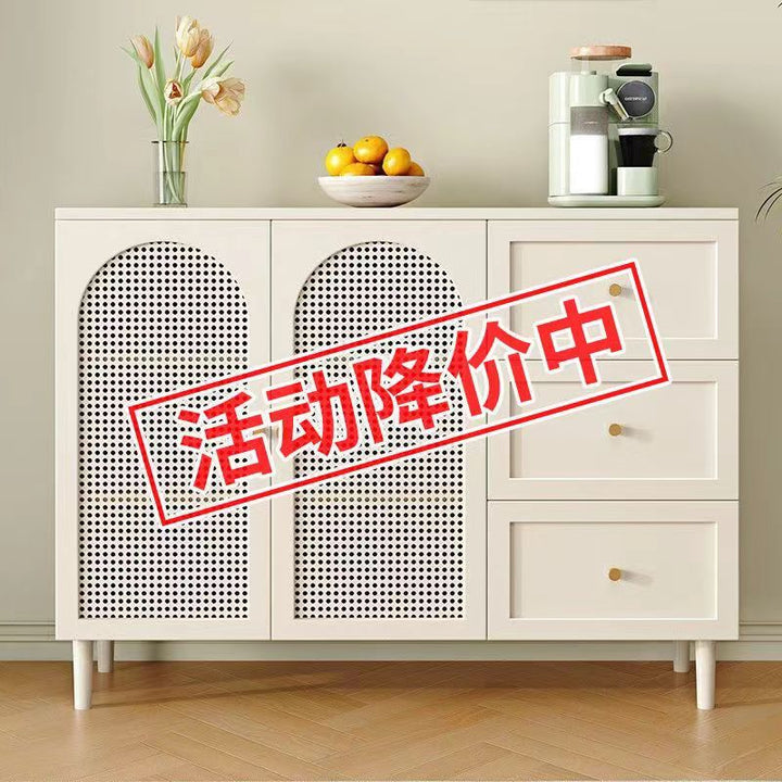 2024Popular Sideboard Cabinet Home Living Room and Kitchen All-in-One Cabinet Wall Storage Modern Minimalist Rattan Glass Storage