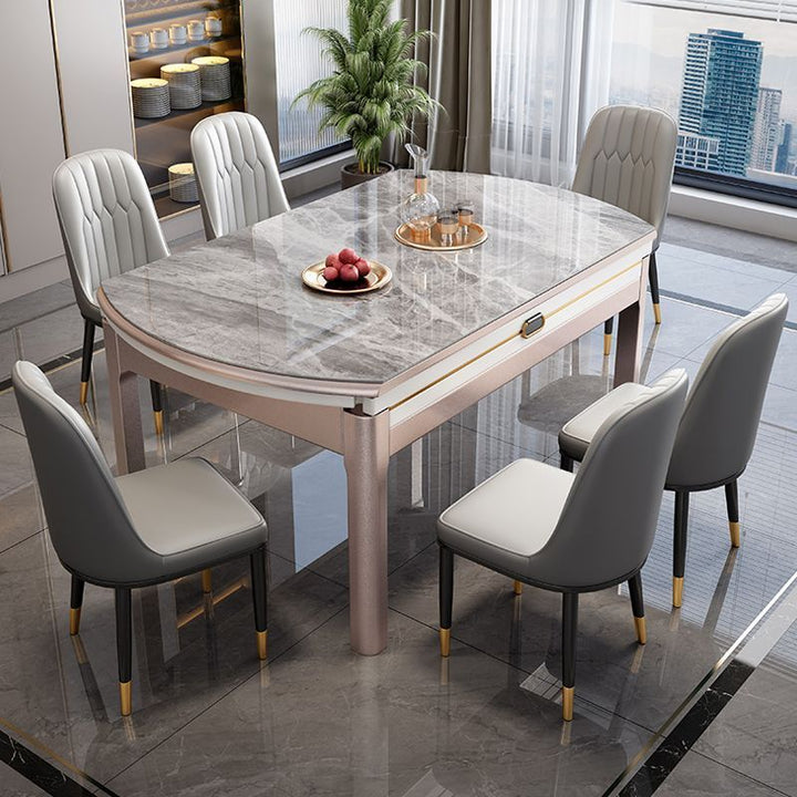 Stone Plate Dining Table Dining Tables and Chairs Set Simple Folding Modern Household Small Apartment Retractable round Table Solid Wood Table Dining Table