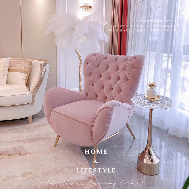 American Light Luxury Single-Seat Sofa Chair Hall Internet CelebrityinsWind Pink Balcony Modern Fabric Leisure Wingback Chair Living Room