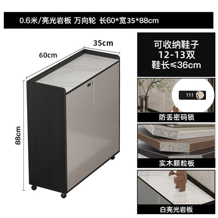 Italian-Style Light Luxury Shoe Cabinet Home Doorway Corridor Outer Band Password Lock Outdoor Corridor Aisle Elevator Entrance Stone Plate Shoe Cabinet