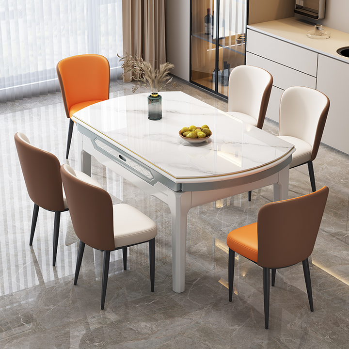 Stone Plate Dining Table Dining Tables and Chairs Set Simple Folding Modern Household Small Apartment Retractable round Table Solid Wood Table Dining Table