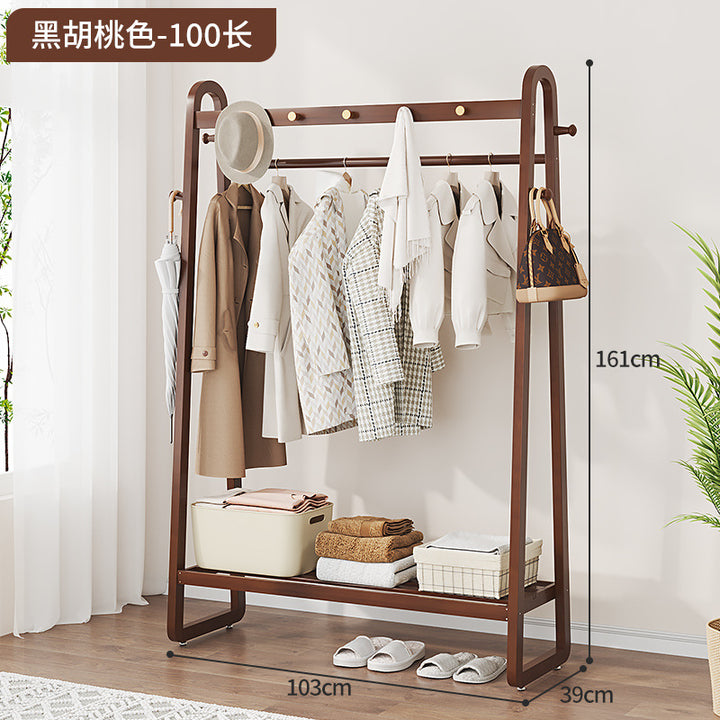 Household Bedroom Folding Coat Rack Floor Thickened Solid Wood Hanger Balcony Clothes Rack Clothes Hat Rack