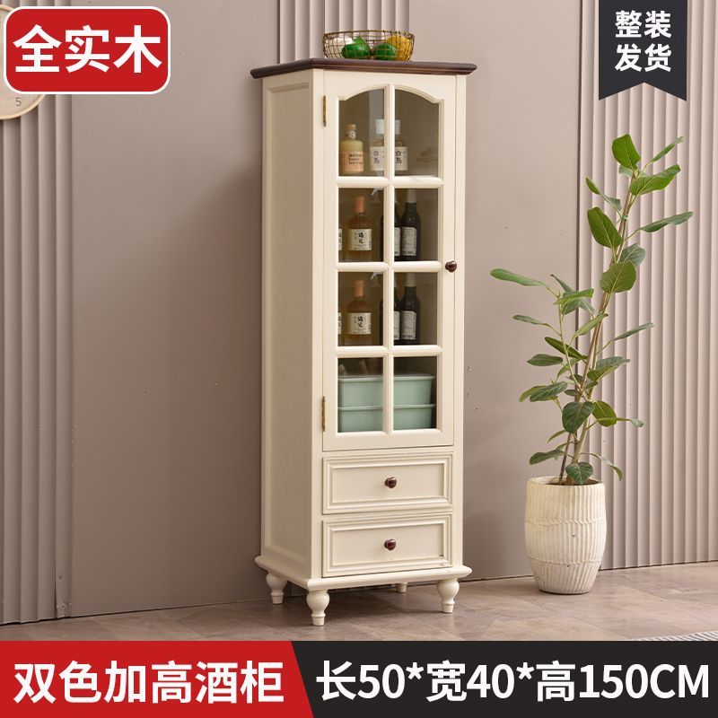 American-Style Solid Wood Small Wine Cabinet Single Door Display Cabinet Made of Glass European-Style Living Room Curio Cabinet Household Sideboard Cabinet