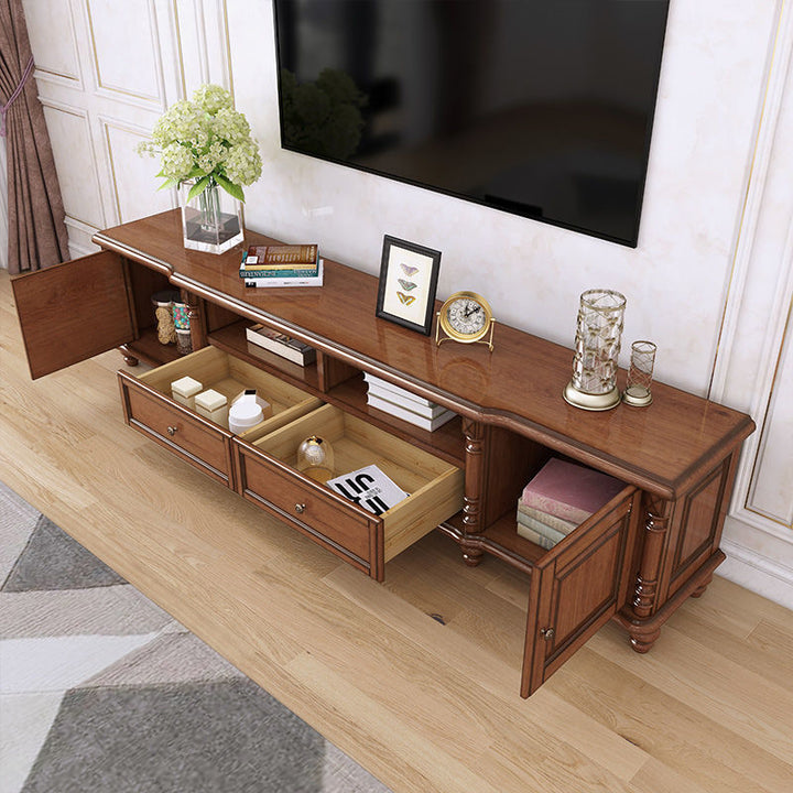 American-Style Solid Wood TV Cabinet and Tea Table Combination Living Room Furniture Suit Wine Cabinet Floor Cabinet Simple European Overall Cabinet