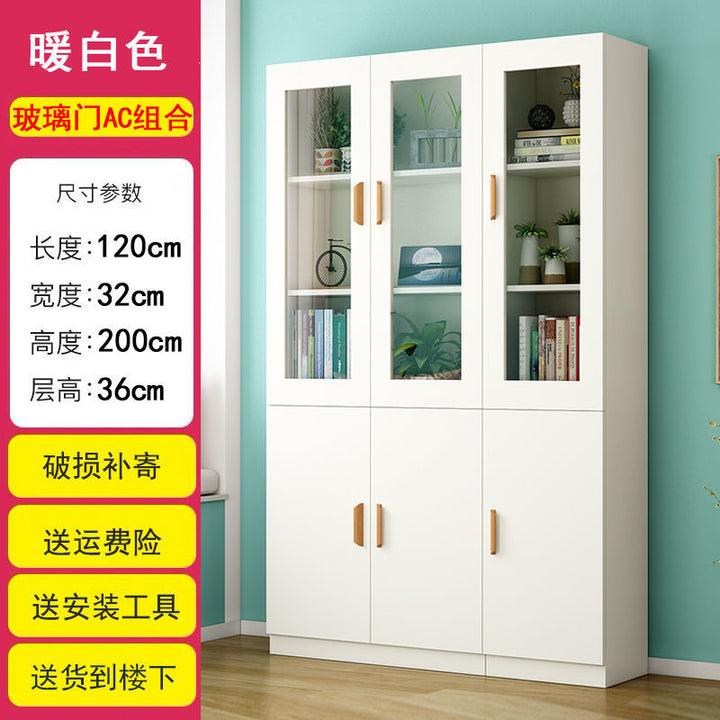 Bookcase Bookshelf Combination Simple Modern Living Room with Door Cabinet Glass Door Bookcase Economical Multifunctional Locker