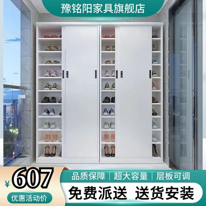 Sliding Door Balcony Shoe Cabinet Sun Protection Household Large Capacity Multi-Layer Sliding Door Outdoor with Password Lock Locker