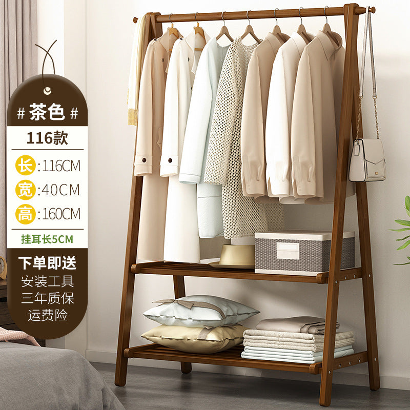 Household Bedroom Folding Coat Rack Floor Thickened Solid Wood Hanger Balcony Clothes Rack Clothes Hat Rack