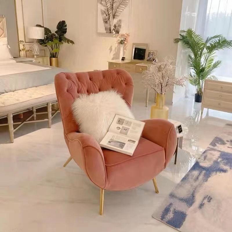 American Light Luxury Single-Seat Sofa Chair Hall Internet CelebrityinsWind Pink Balcony Modern Fabric Leisure Wingback Chair Living Room