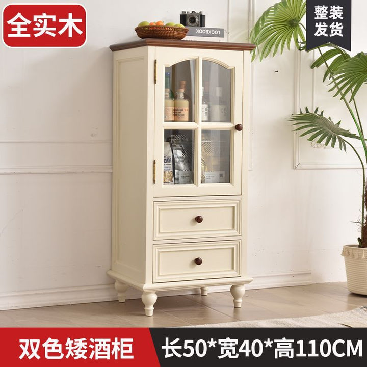 American-Style Solid Wood Small Wine Cabinet Single Door Display Cabinet Made of Glass European-Style Living Room Curio Cabinet Household Sideboard Cabinet