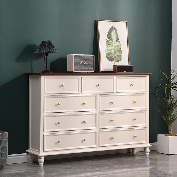 American Retro Chest of Drawers Solid Wood Mediterranean Drawer Storage Cabinet Living Room Distressed Color Five-Bucket Cabinet Bedroom