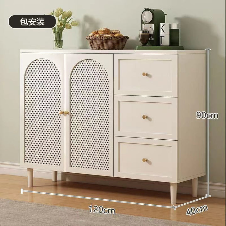 2024Popular Sideboard Cabinet Home Living Room and Kitchen All-in-One Cabinet Wall Storage Modern Minimalist Rattan Glass Storage