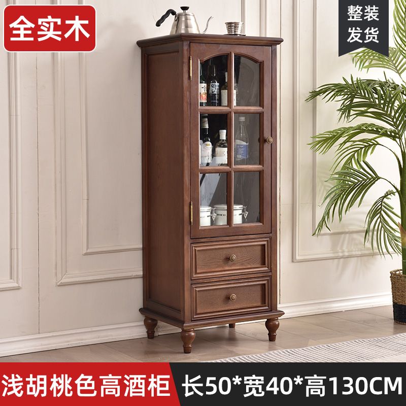 American-Style Solid Wood Small Wine Cabinet Single Door Display Cabinet Made of Glass European-Style Living Room Curio Cabinet Household Sideboard Cabinet