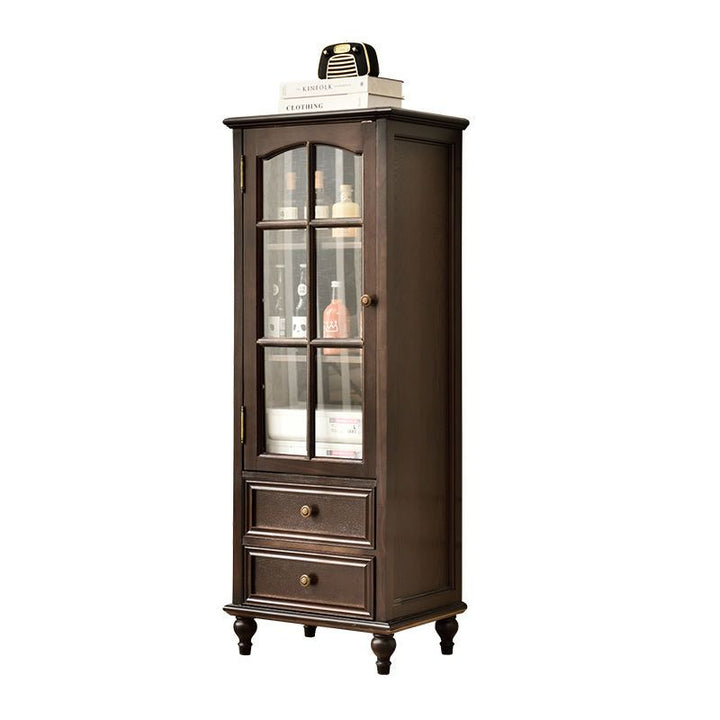 American-Style Solid Wood Small Wine Cabinet Single Door Display Cabinet Made of Glass European-Style Living Room Curio Cabinet Household Sideboard Cabinet