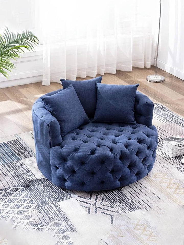 American Light Luxury Pull Buckle Single-Seat Sofa Chair Linen Flannel Small Apartment Rotatable round Lazy Sofa Living Room