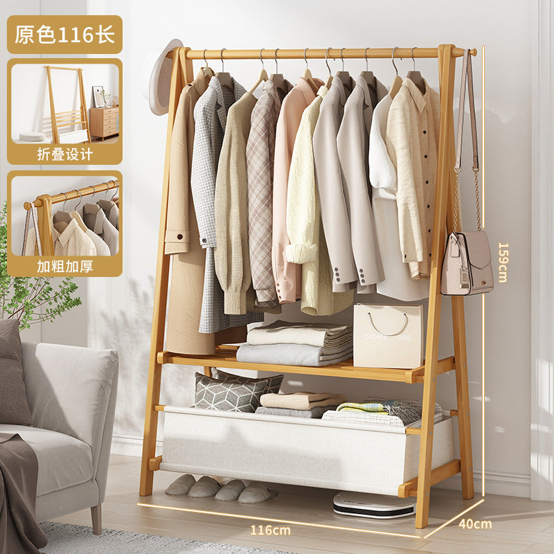 Household Bedroom Folding Coat Rack Floor Thickened Solid Wood Hanger Balcony Clothes Rack Clothes Hat Rack