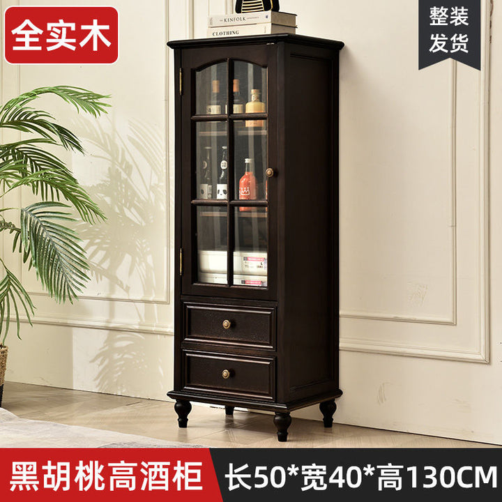 American-Style Solid Wood Small Wine Cabinet Single Door Display Cabinet Made of Glass European-Style Living Room Curio Cabinet Household Sideboard Cabinet