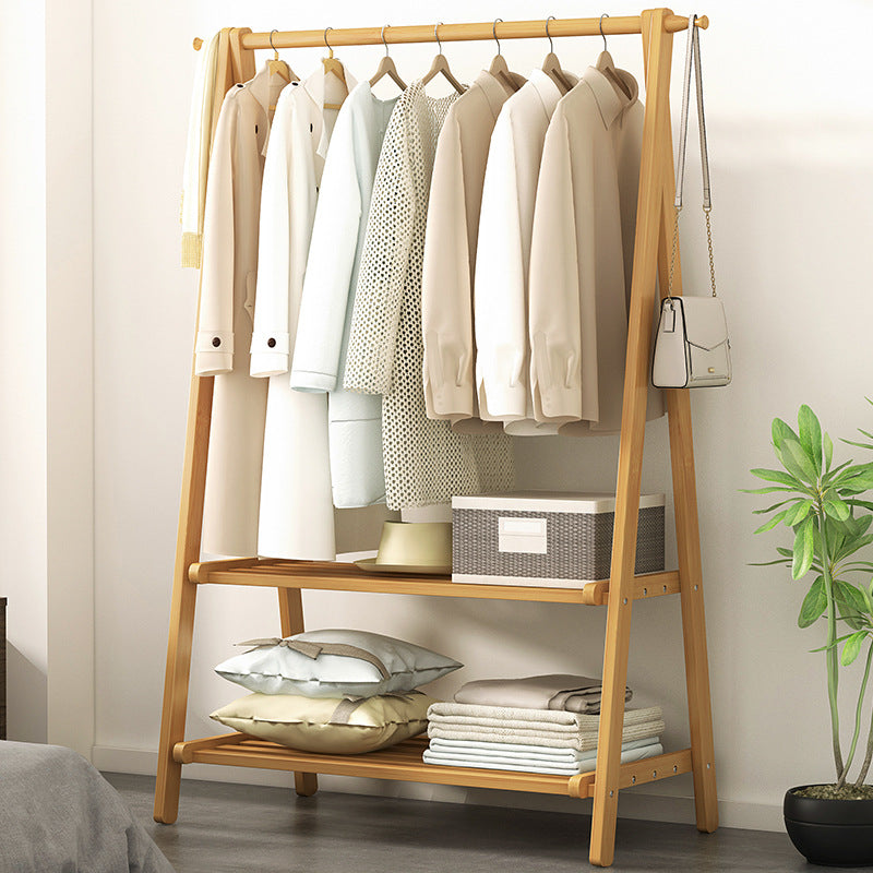 Household Bedroom Folding Coat Rack Floor Thickened Solid Wood Hanger Balcony Clothes Rack Clothes Hat Rack