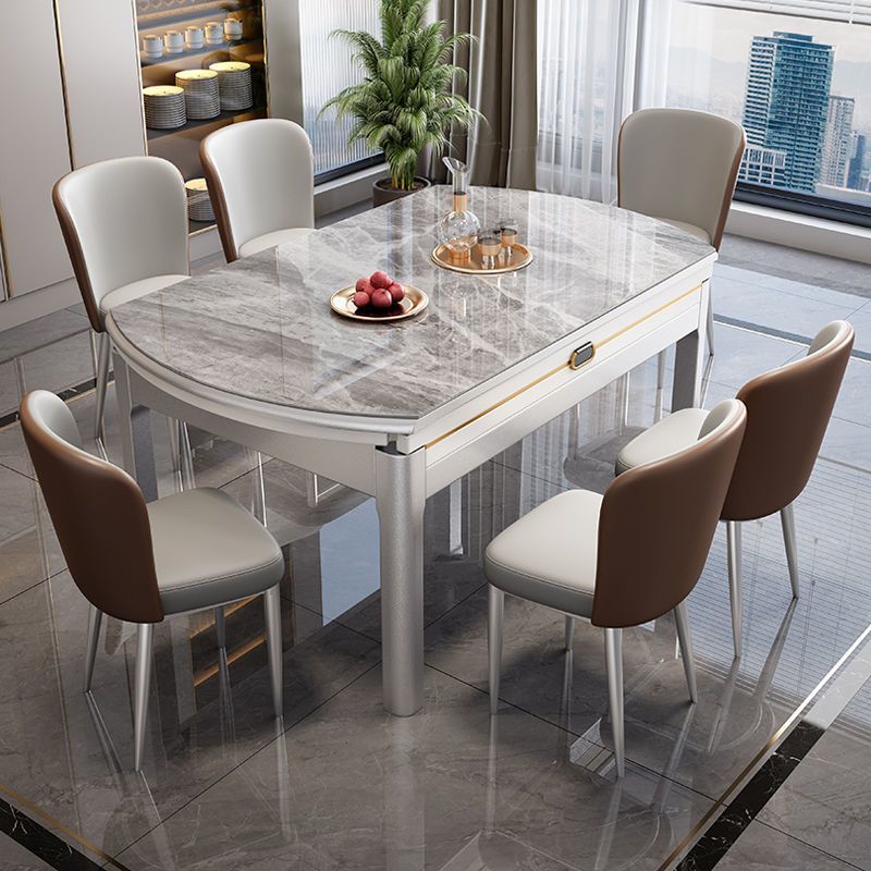 Stone Plate Dining Table Dining Tables and Chairs Set Simple Folding Modern Household Small Apartment Retractable round Table Solid Wood Table Dining Table