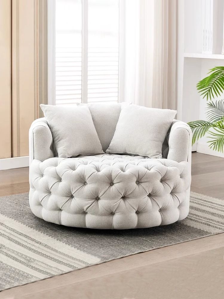 American Light Luxury Pull Buckle Single-Seat Sofa Chair Linen Flannel Small Apartment Rotatable round Lazy Sofa Living Room