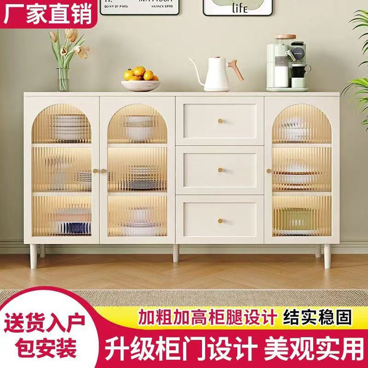 2024Popular Sideboard Cabinet Home Living Room and Kitchen All-in-One Cabinet Wall Storage Modern Minimalist Rattan Glass Storage