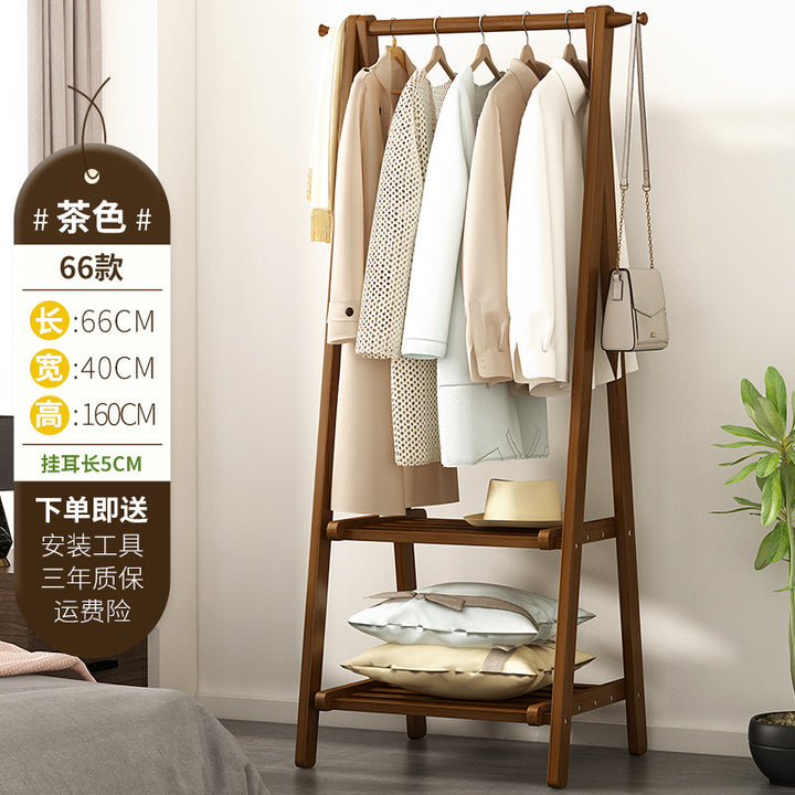 Household Bedroom Folding Coat Rack Floor Thickened Solid Wood Hanger Balcony Clothes Rack Clothes Hat Rack