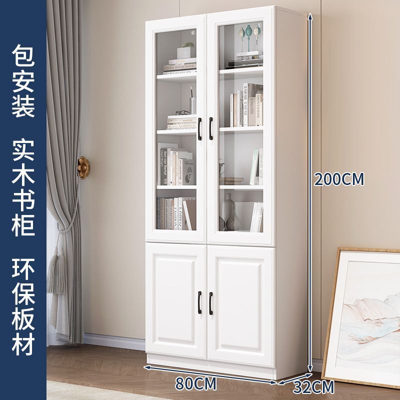 Baili Xinshi Wooden Bookcase Bookshelf Combination Modern Minimalist with Glass Bookcase Living Room Study Locker Floor Cabinet