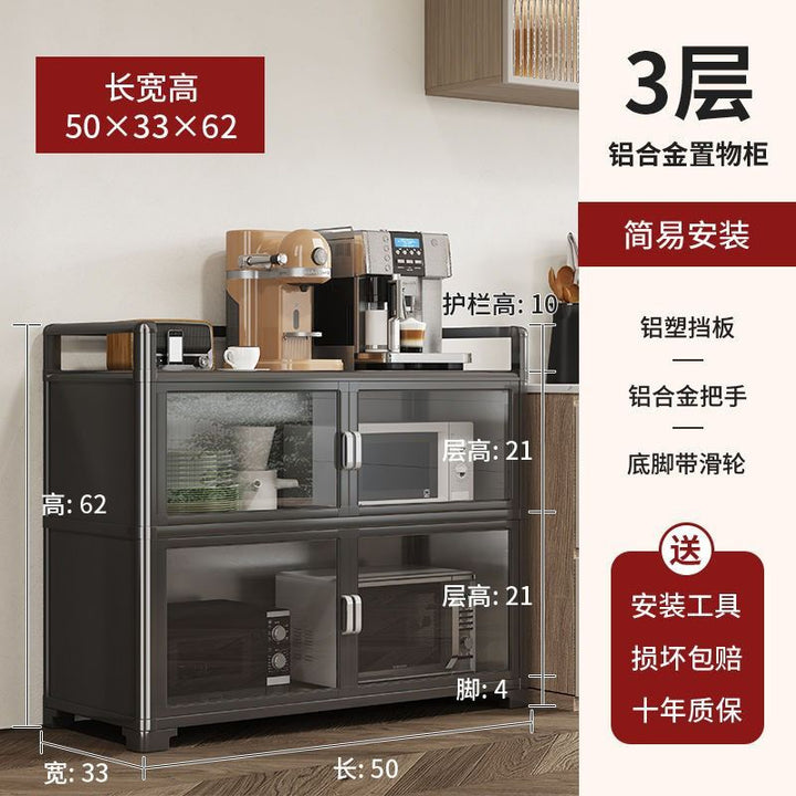 Aluminum Alloy Kitchen Shelf Floor Storage Multi-Layer Microwave Oven Pot Cupboard Multi-Function Dining Side Storage Cabinet