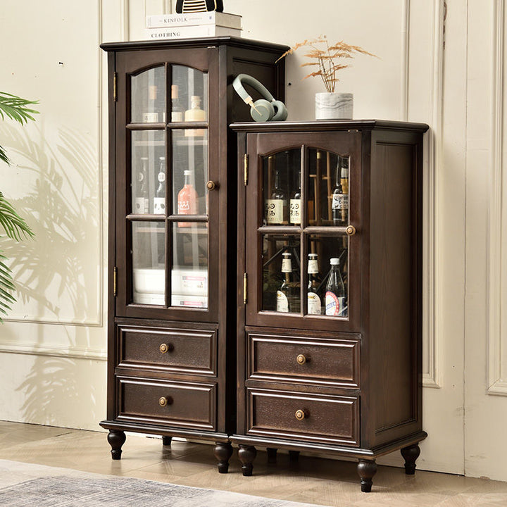 American-Style Solid Wood Small Wine Cabinet Single Door Display Cabinet Made of Glass European-Style Living Room Curio Cabinet Household Sideboard Cabinet