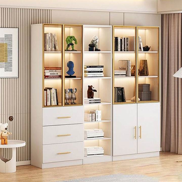 Bailixin Bookcase Modern Glass Bookshelf Combination Light Luxury and Simplicity Hand-Made Display Cabinet Dustproof Floor Standing Storage Cabinet