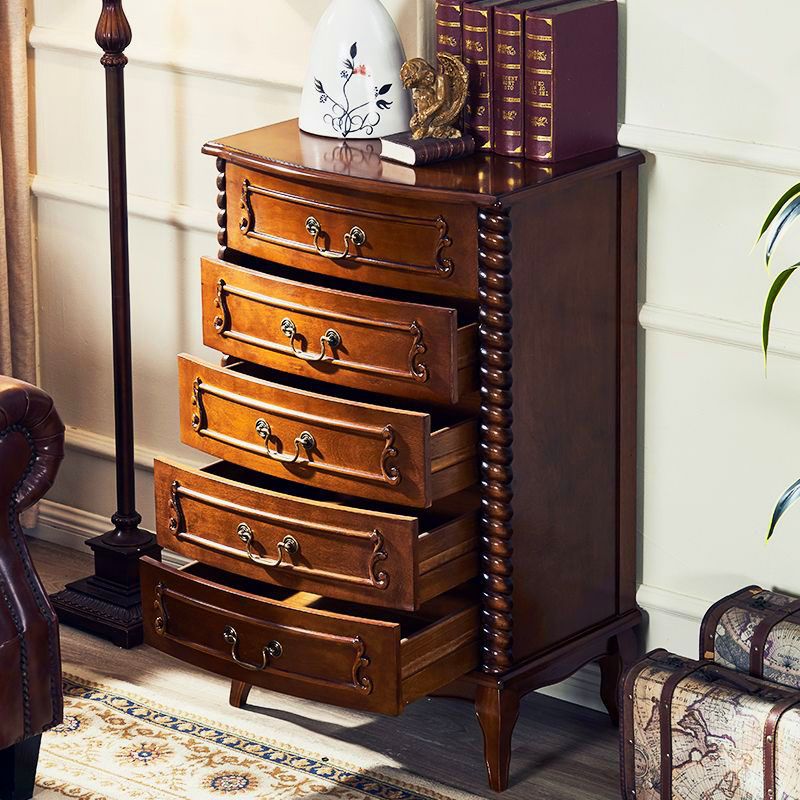 American-Style Chest of Drawers Bedroom European-Style Solid Wood Small Chest of Drawers Five-Bucket Cabinet Living Room Storage Cabinet Drawer Locker