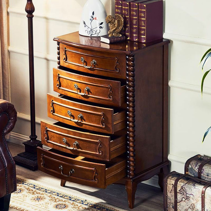 American-Style Chest of Drawers Bedroom European-Style Solid Wood Small Chest of Drawers Five-Bucket Cabinet Living Room Storage Cabinet Drawer Locker