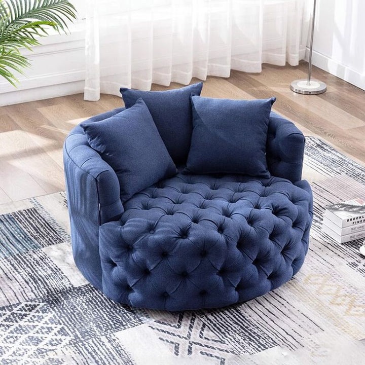 American Light Luxury Pull Buckle Single-Seat Sofa Chair Linen Flannel Small Apartment Rotatable round Lazy Sofa Living Room