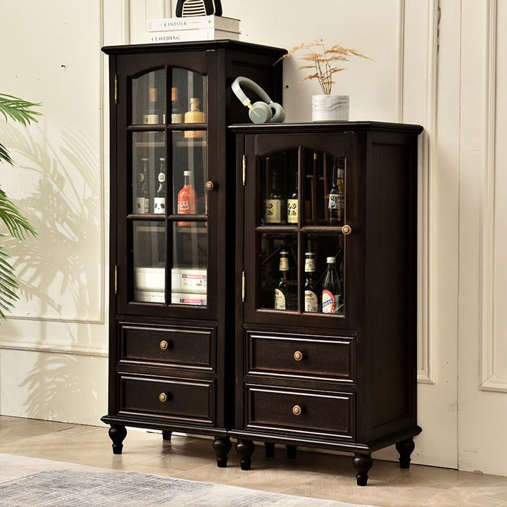 American-Style Solid Wood Small Wine Cabinet Single Door Display Cabinet Made of Glass European-Style Living Room Curio Cabinet Household Sideboard Cabinet