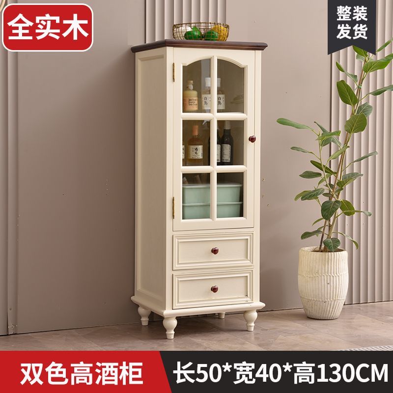 American-Style Solid Wood Small Wine Cabinet Single Door Display Cabinet Made of Glass European-Style Living Room Curio Cabinet Household Sideboard Cabinet