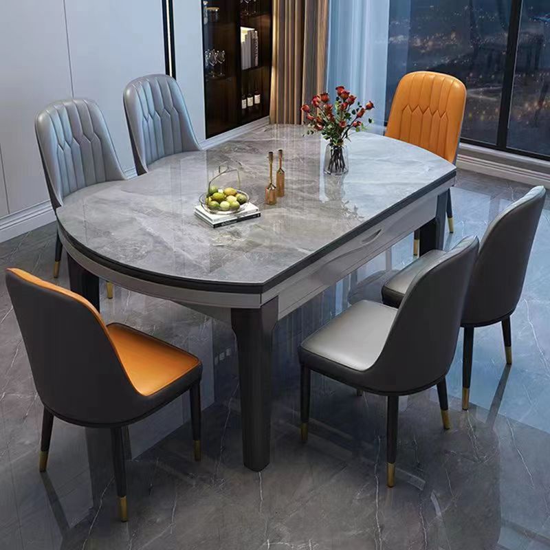 Stone Plate Dining Tables and Chairs Set Modern Simple and Light Luxury Retractable Folding Variable round Household Small Apartment Dining Table