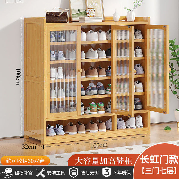 Door Shoe Cabinet Bamboo Dust-Proof Outdoor Shoe Rack Entry Door Shoe Storage BalconyinsWind Niche Furniture Home