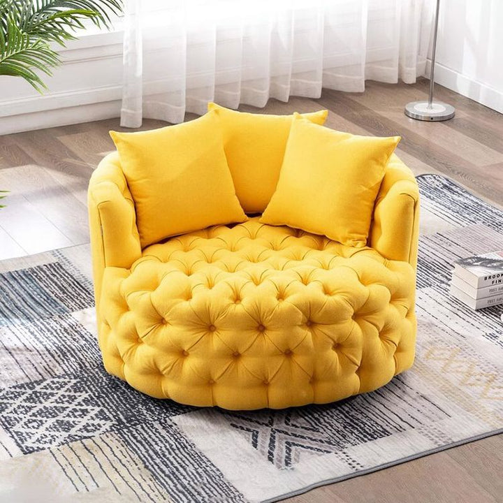 American Light Luxury Pull Buckle Single-Seat Sofa Chair Linen Flannel Small Apartment Rotatable round Lazy Sofa Living Room