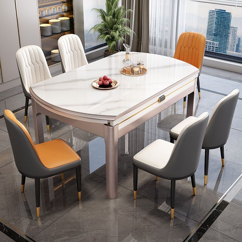 Stone Plate Dining Table Dining Tables and Chairs Set Simple Folding Modern Household Small Apartment Retractable round Table Solid Wood Table Dining Table