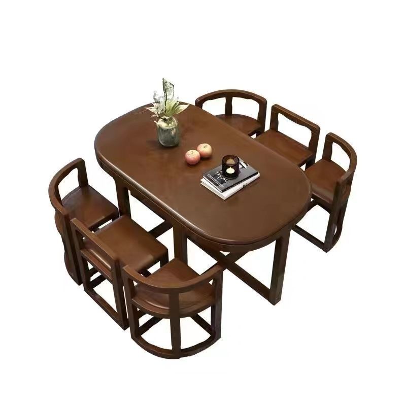 Simple Modern Solid Wood Dining Tables and Chairs Set Oval Household Small Apartment Retractable Dining Tables and Chairs Combination1.3Rice