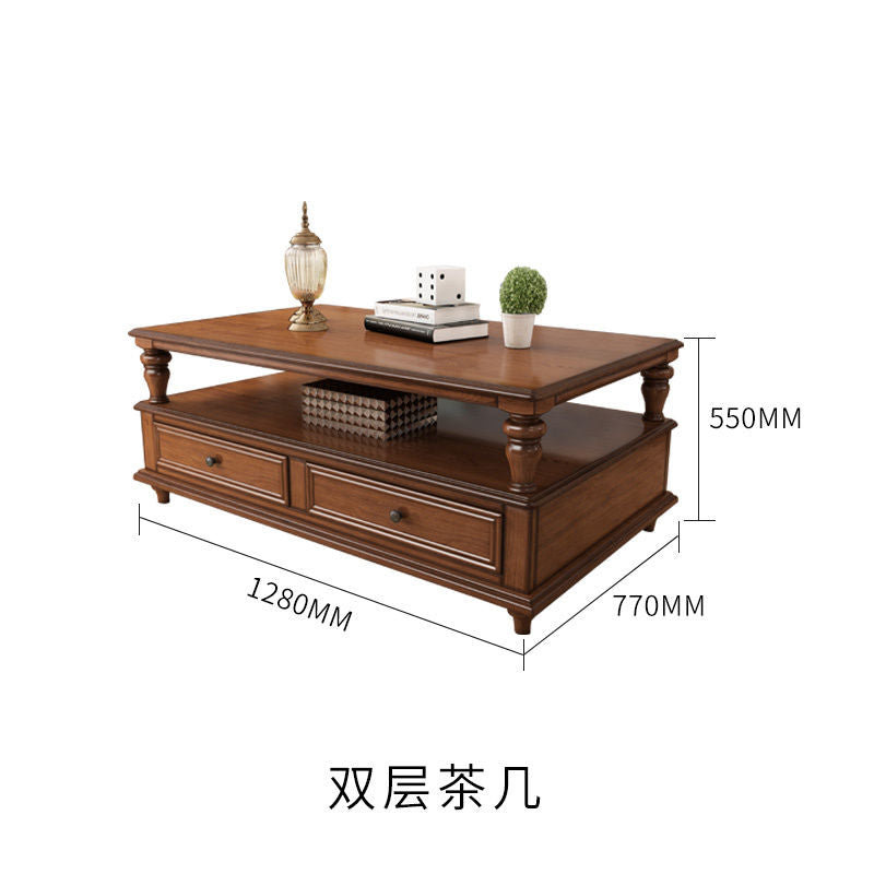 American-Style Solid Wood TV Cabinet and Tea Table Combination Living Room Furniture Suit Wine Cabinet Floor Cabinet Simple European Overall Cabinet