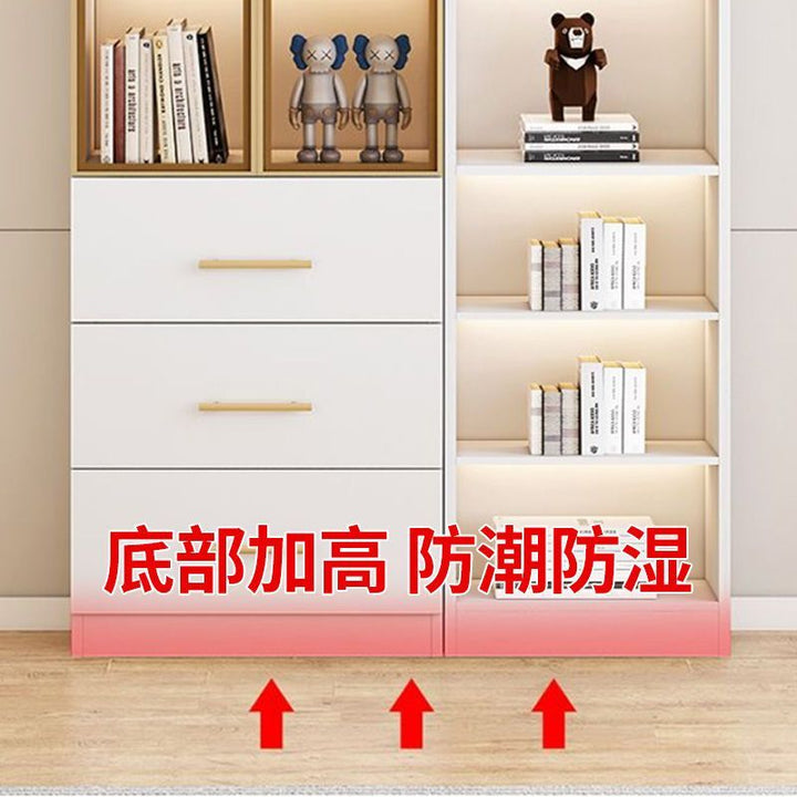 Bailixin Bookcase Modern Glass Bookshelf Combination Light Luxury and Simplicity Hand-Made Display Cabinet Dustproof Floor Standing Storage Cabinet