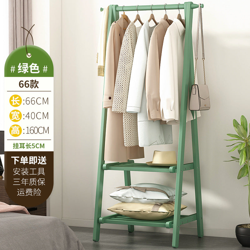 Household Bedroom Folding Coat Rack Floor Thickened Solid Wood Hanger Balcony Clothes Rack Clothes Hat Rack